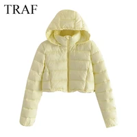 traf za jacket fashion warm parka hoode outwear casual woman clothes slim fit long sleeves chic zipper fly female coat winter