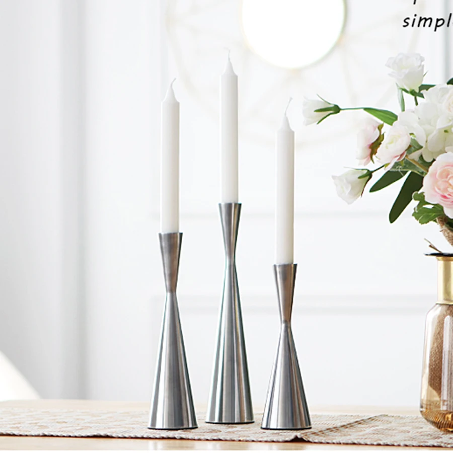 Металлический серебряный подсвечник современный минималистичный Свадебный