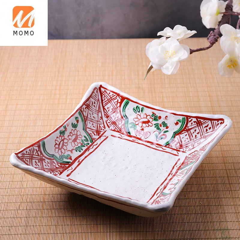 

Tableware Creative Four-Corner Soup Plate Salad Bowl Retro Sashimi Bowl Hotpot Barbecue Plate Household Soup Plate