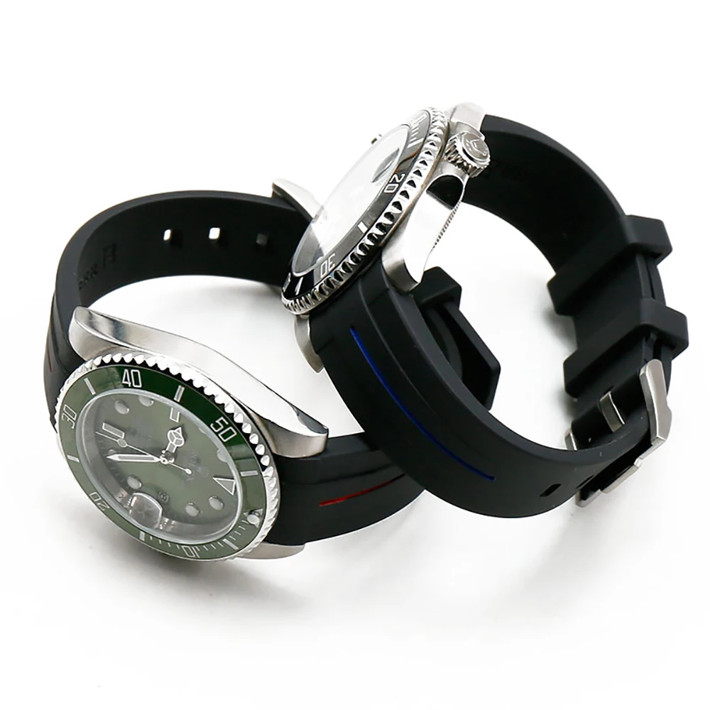 Men's Rubber Strap 20mm Stainless Steel Buckle Watch Accessories for Rolex GMT Ghost King Ancon Waterproof Silicone Watch Strap