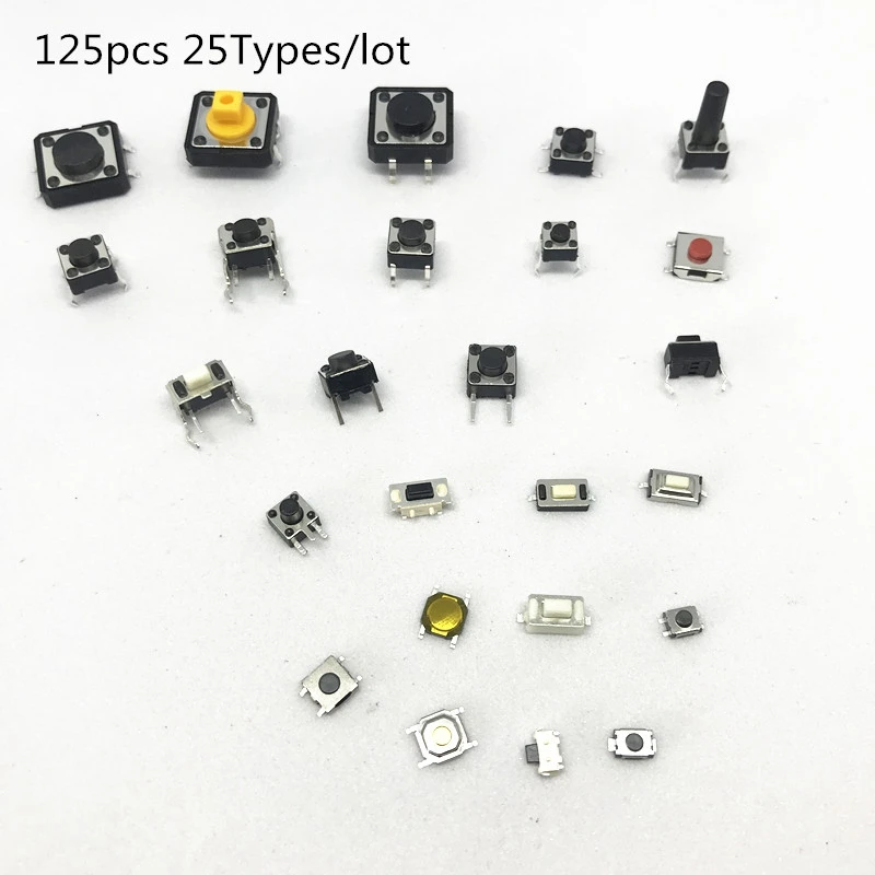 25 типов/партия ассорти Мини кнопочный переключатель такт сброс мини листовой SMD