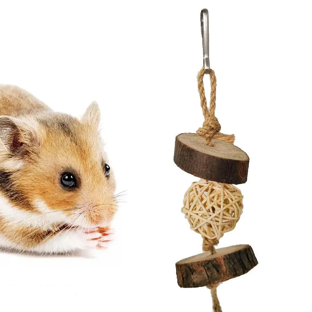 

Pet Hamster Parrot Bird Toy Rattan Ball Molar Biting Wood Strings Cage Decor