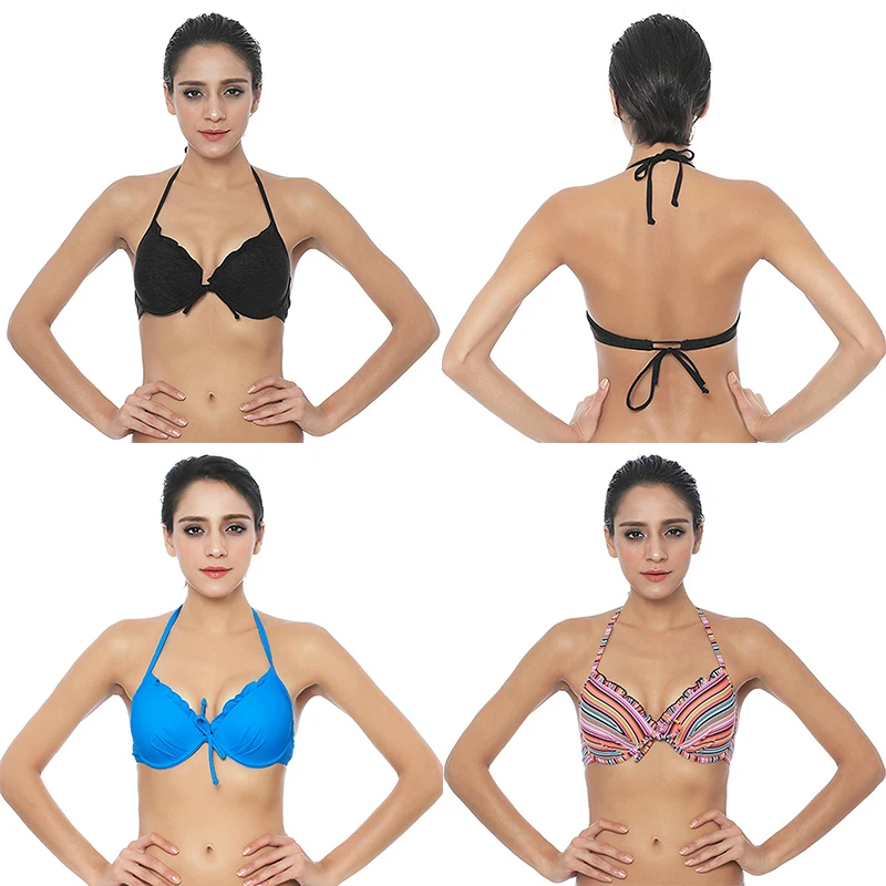 Женский купальник бикини однотонный на косточках с принтом пляжный Спортивный