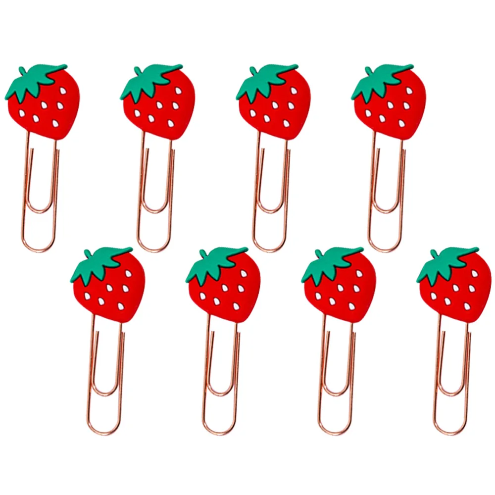 

8pcs Korean Ins Style Cartoon Pattern Paper Clip Binding Pin Office Paper Clip Bookmark(Strawberry)