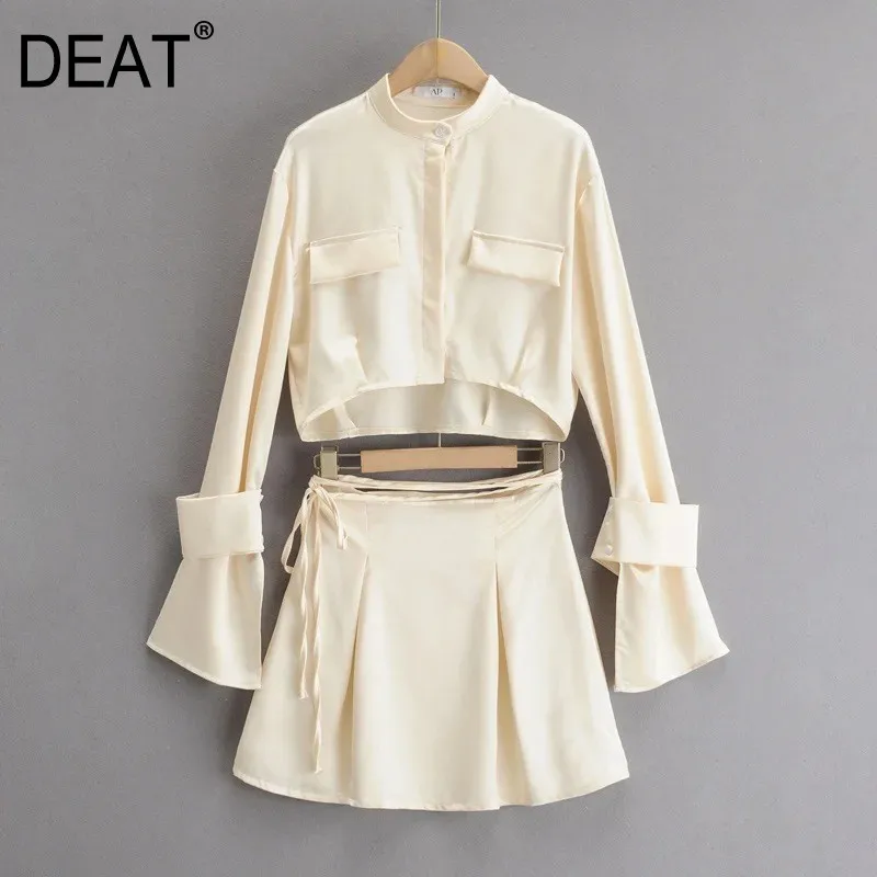 

Collar Color Autumn Women Tide 13C103 Solid Shirt New Sleeve Waist Fashion High Long Stand-up Suit [DEAT] Skirts Spring New Sp