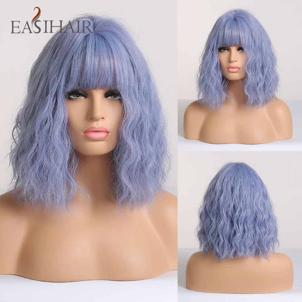 

EASIHAIR Light Blonde Wave Wigs with Bangs Synthetic Wigs for Women Heat Resistant Cosplay Natural Wavy Wigs Fiber Hair Wig