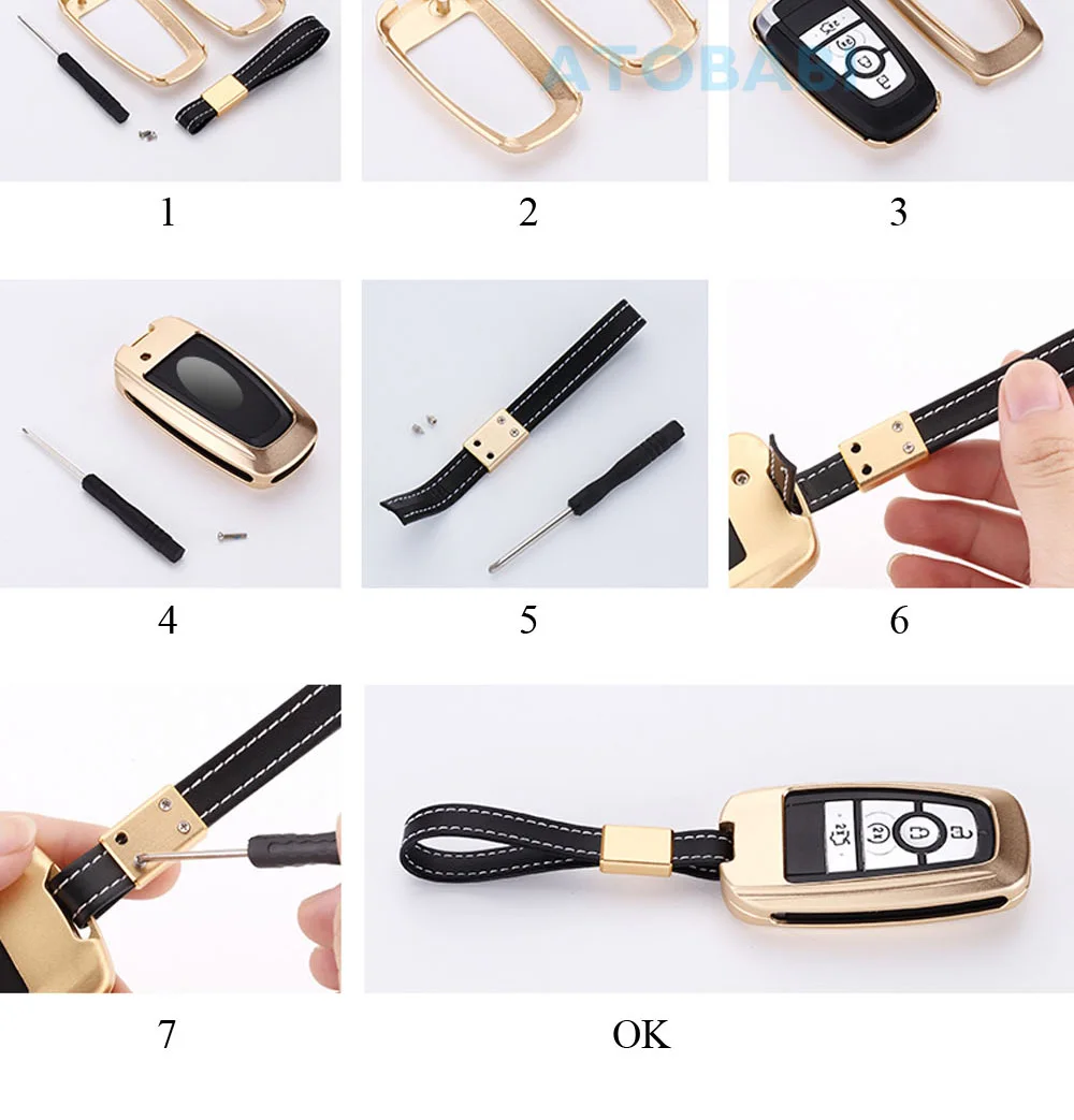 Aluminum Alloy Car Key Case For Ford Mendeo Fusion Edge Expedition F-150 F-250 F-350 Smart Keyless Remote Fob Cover Keychain Bag