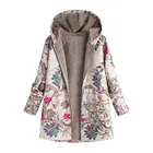 Женская зимняя теплая верхняя одежда с цветочным принтом, ВИНТАЖНЫЕ пальто большого размера с капюшоном и карманами, осенне-зимние пальто и куртки, женские куртки