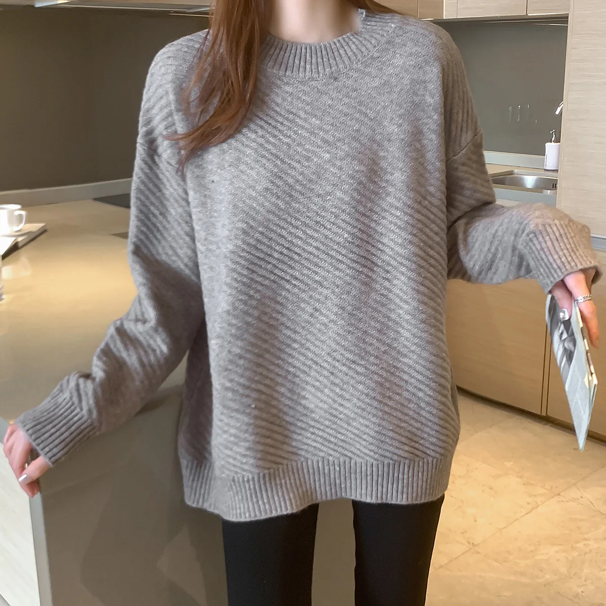 

Simple Thick Knitted Sweater Women Autumn And Winter Women Clothing 2020 Japanese Long Sleeve Plus Size Women Sweater