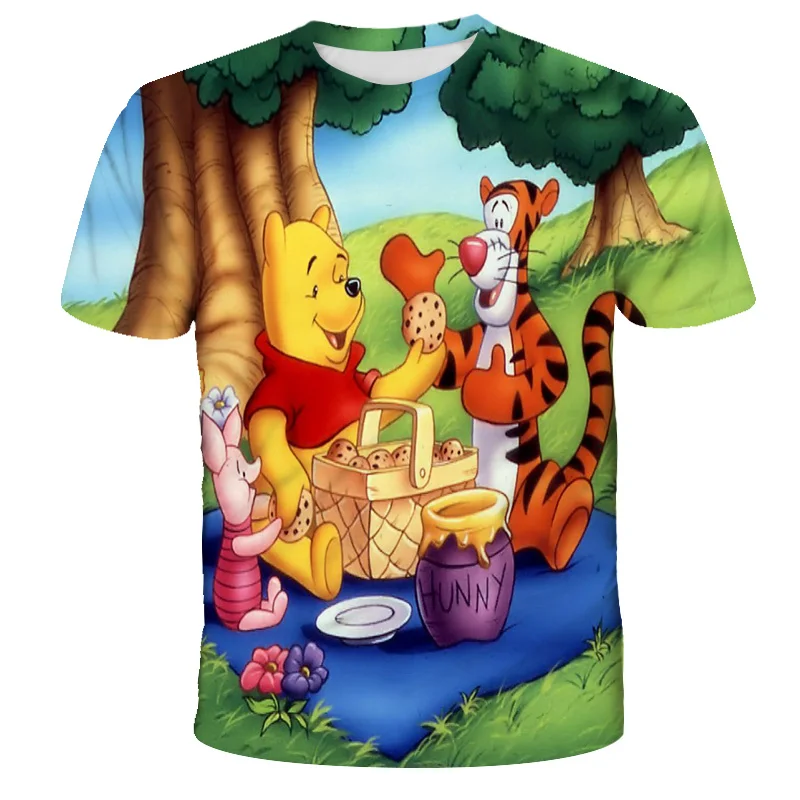 Летняя футболка с рисунком Винни Пуха для мальчиков и девочек коротким рукавом 3D