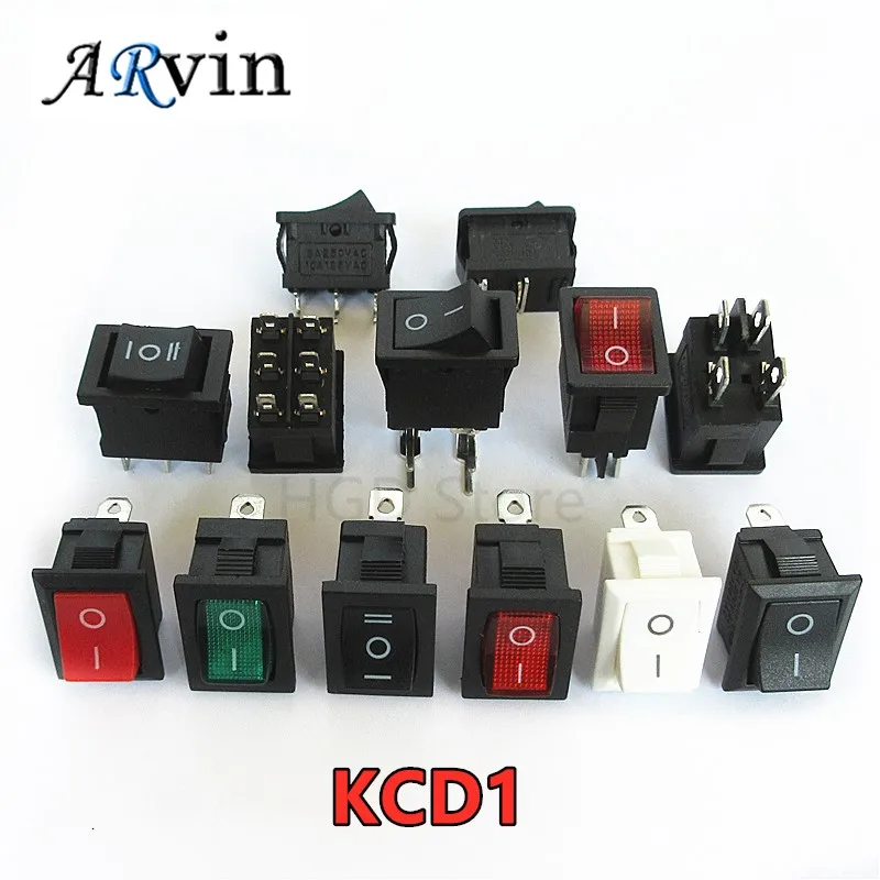 

5Pcs/Lot KCD1 21*15mm 1 2 3 4 6Pin ON-OFF Boat Car Rocker Switch 6A/250V AC 10A/125V AC With Red Blue Green Yellow Light Switch