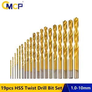 Набор спиральных сверл 1,0-10 мм из быстрорежущей стали с титановым покрытием, 19 шт.