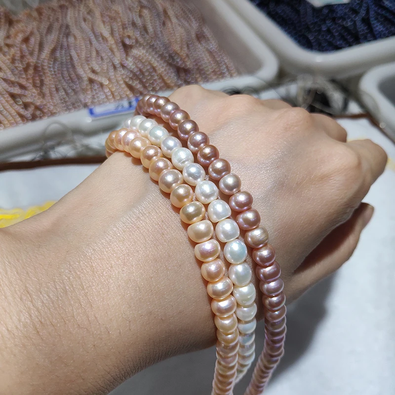 

JYX New DIY material Natural Freshwater pearls string 3pcs for a group 6-7mm Pearl strings 15" handmade