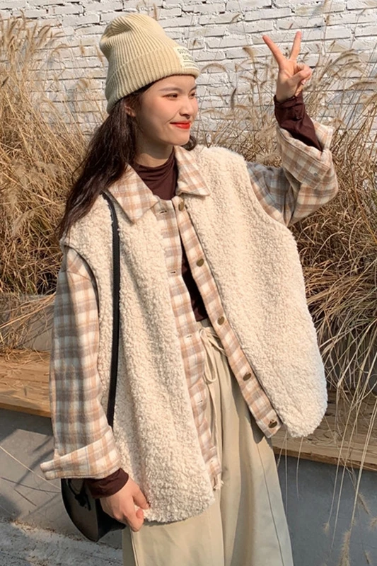 

Fake Two Pieces Faux Lamb Fur Coat Women's Loose Korean Style New Autumn and Winter All-Matching Long Sleeve Casual Top Fashion