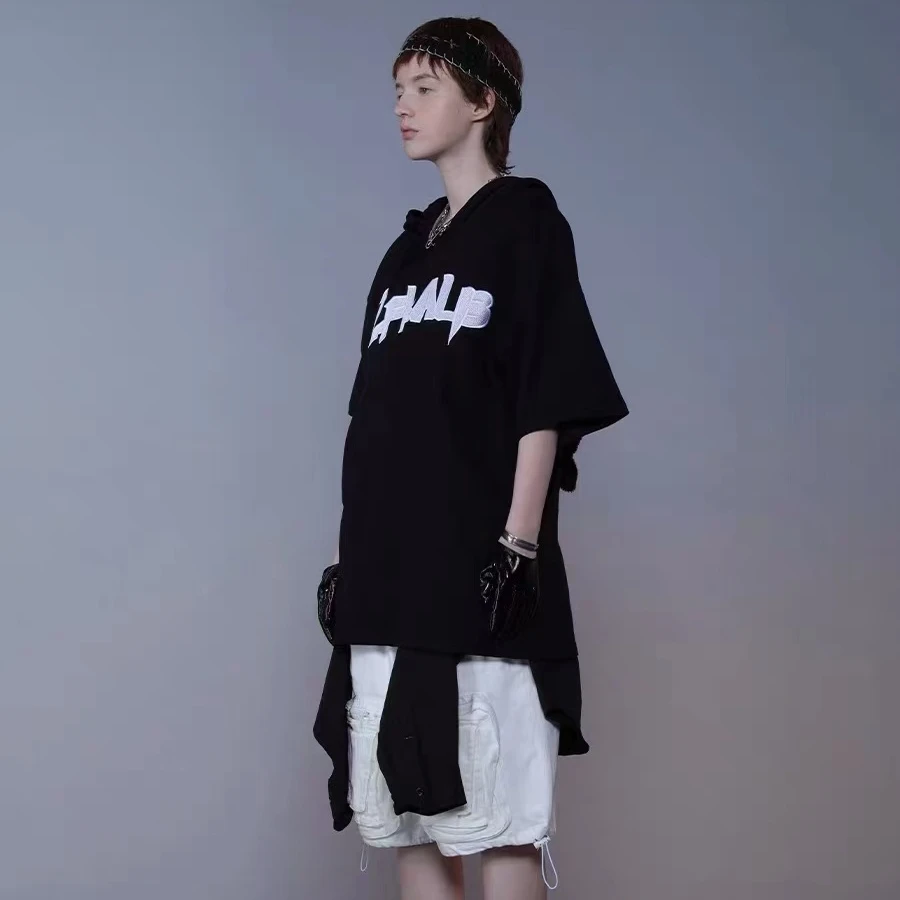 

2021 Summer Harajuku Rabbit Ears Hoodie T-Shirts Hip Hop Streetwear Retro Letters Embroidered T Shirt Women Loose Cute Shirts