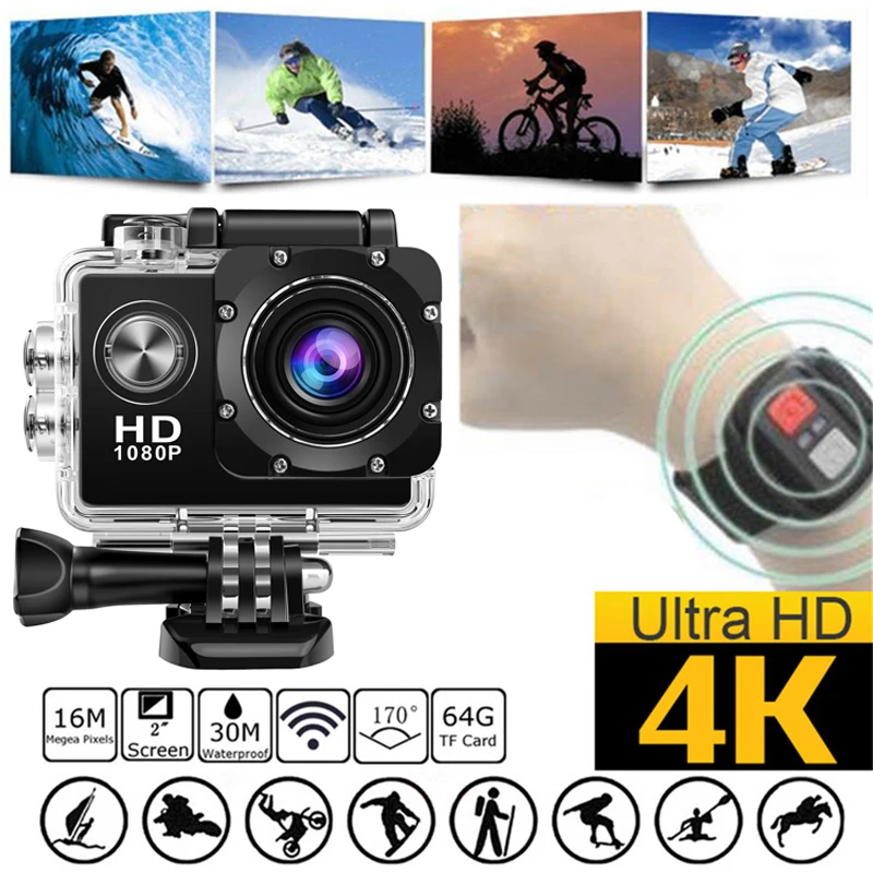 

New Waterproof Mini Action Camera 4K/30fps 2.0-inch Screen Full HD 1080P Helmet Mini Sport Camera Video Underwater Go Camera Pro