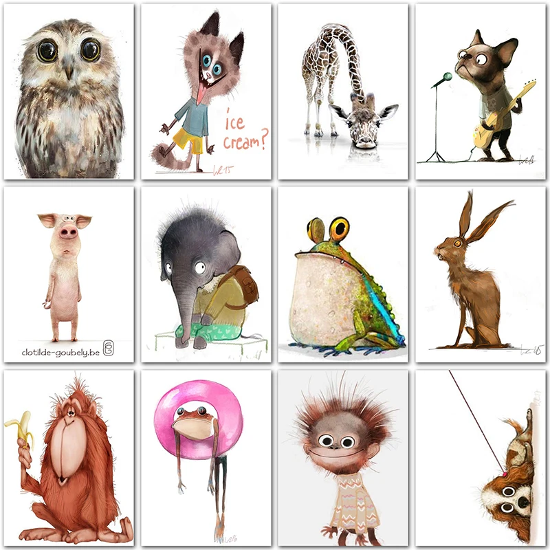 5D Роспись бриллиантами "Прекрасные животные": собака, сова, свинья, обезьяна. Квадратная вышивка, круглый мозаичный стиль.