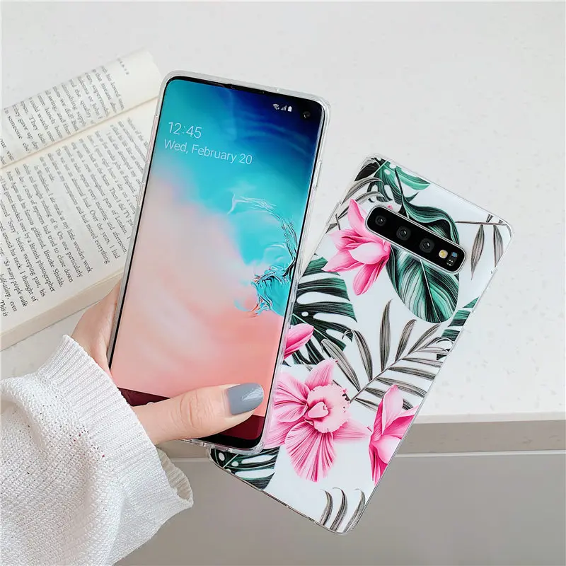 Мягкий чехол для телефона Samsung Galaxy S10 S9 S8 Plus S10E A40 A50 A70 чехлы из ТПУ с цветочным