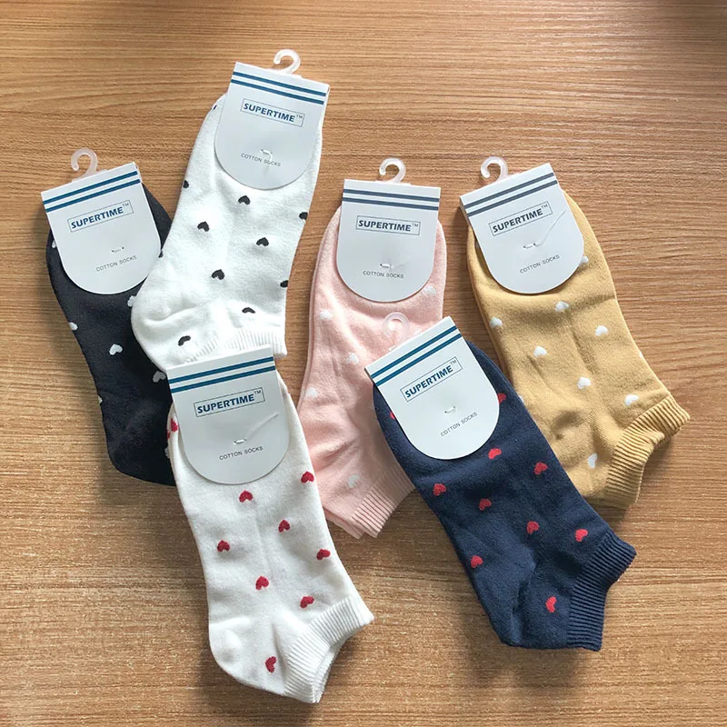 Cotton Women Socks Female Ankle Kawaii Spring Trendy Ladies Mid-Tube Japanese Korean Style College Small Love Heart Casual Cute