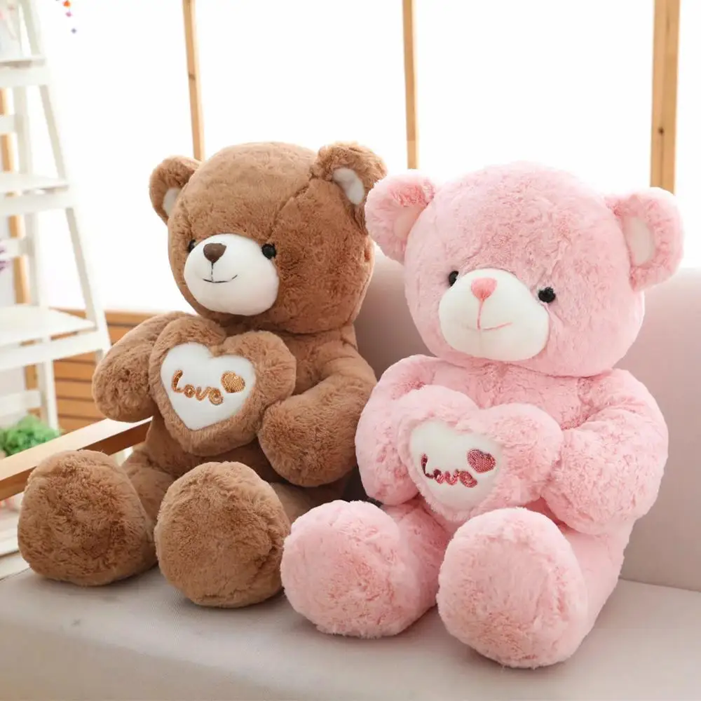 

New Hot High Quality 2 Colors Teddy Bear With Heart Stuffed Animal Bear Plush Toys Doll Pillow Kids Lovers Classic Birthday Gift