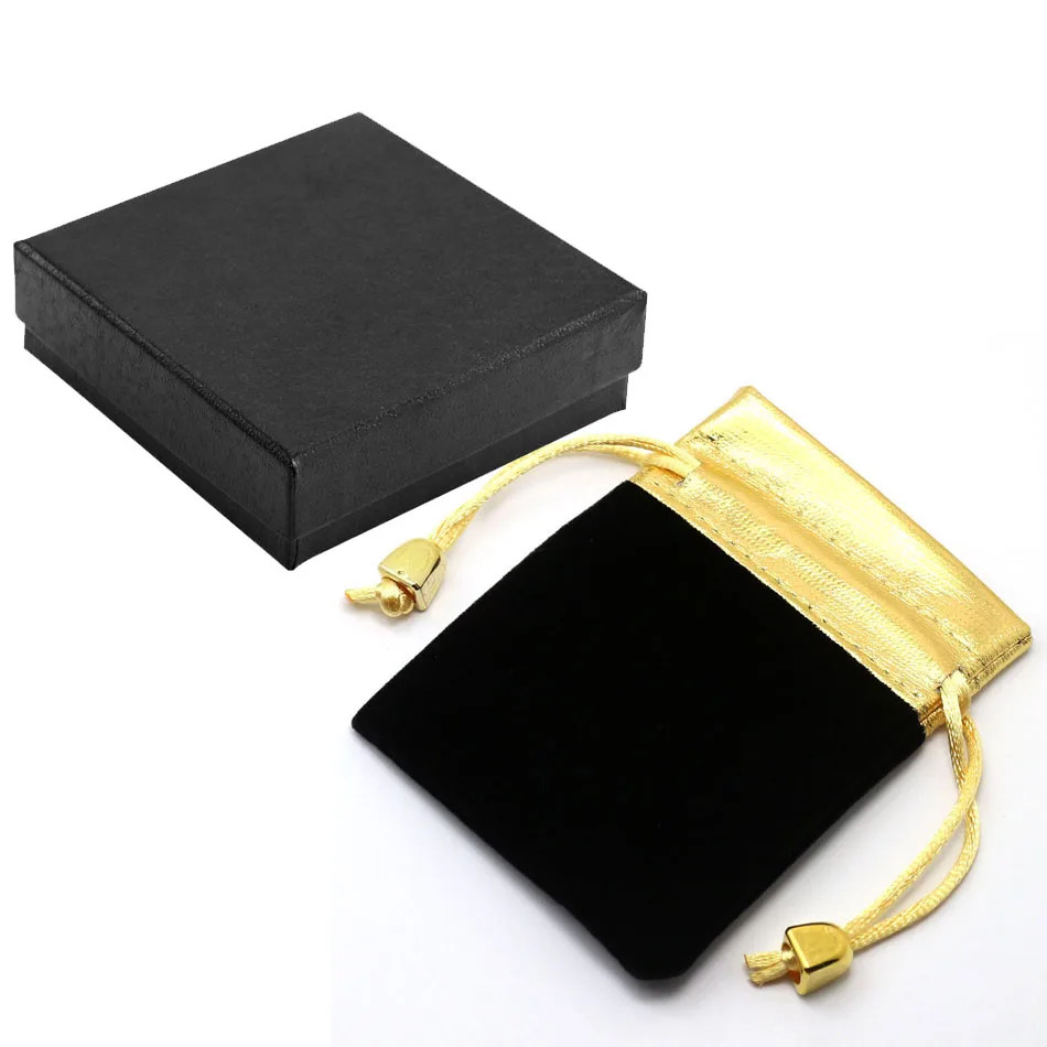 9*9*2.6cm Square Black Pocket Watch Box Paper Case Storage Gift Boxes Collect Velvet Bag