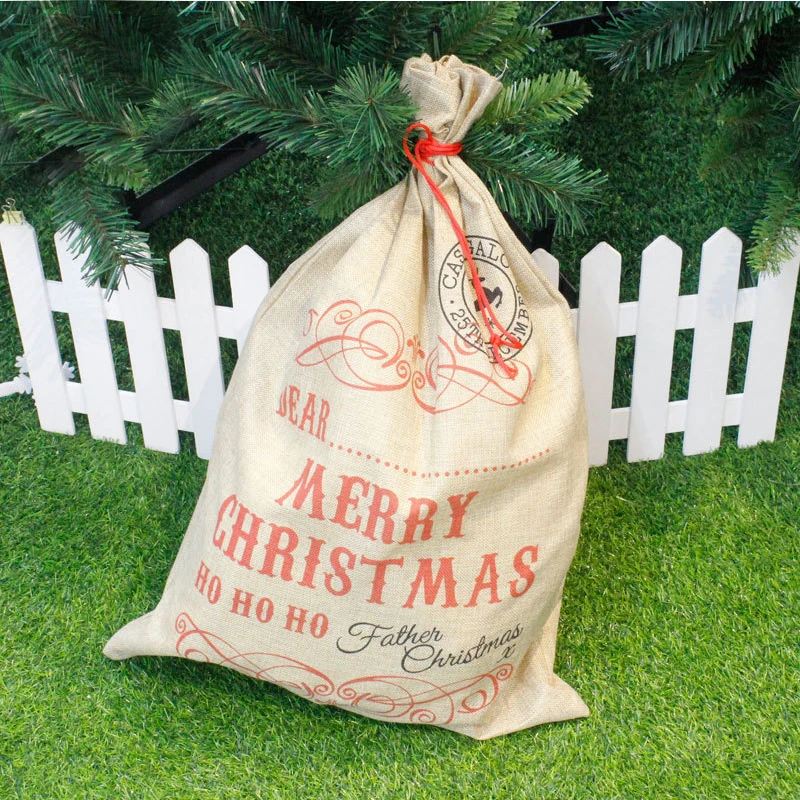Большая подарочная сумка с Санта-Клаусом 2021 милая Рождественская Льняная