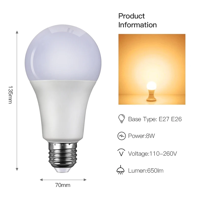 

DoHome Support Siri Wi-Fi Enabled E27 8W Dimmable Smart LED Light Bulb Remote Control, Alexa & Google Assistant