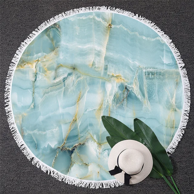 BlessLiving Marble Large Round Beach Towel for Adult Quicksand Microfiber Bath Towel Rock Stone Sunblock Blanket Cover Dropship 2