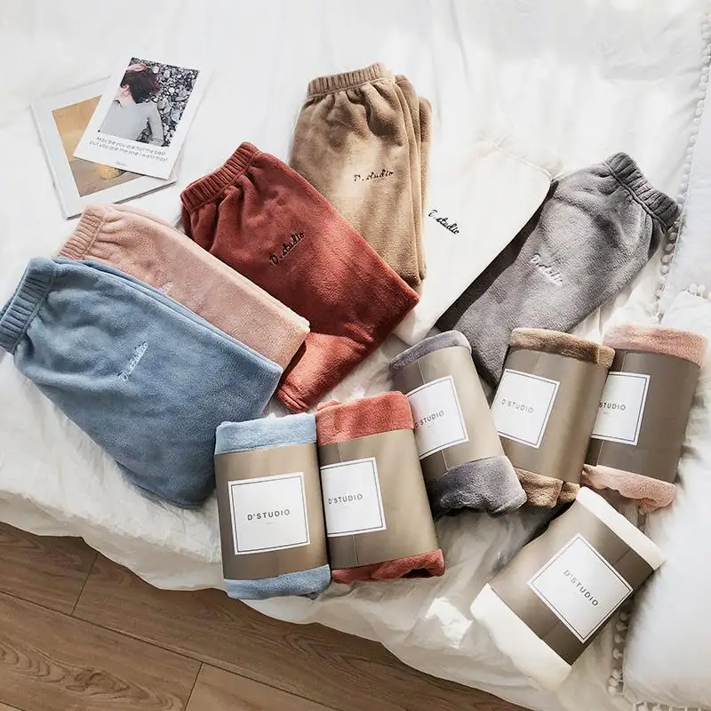 Vangull Winter Flannel Casual Pants Letter Embroidery Harem Pants New Warm Joggers Comfortable Elastic Waist Ankle-Length Pants