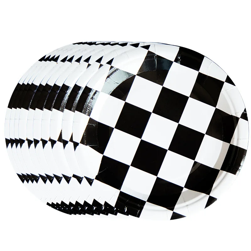 Black White Racing Car Party Servies Chess Decorations Kids Disposable Tableware Checkered Flag Party Supplies Baby Shower Deco images - 6