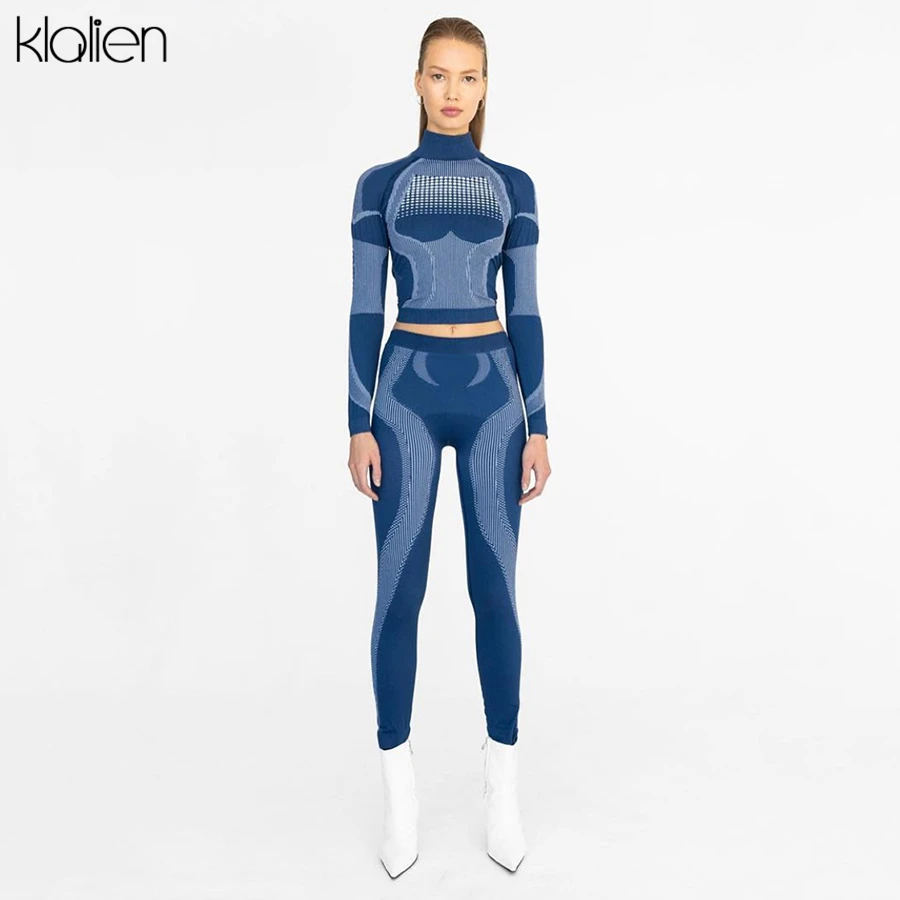Женский спортивный костюм kalien полосатые наряды с высоким воротником и длинным