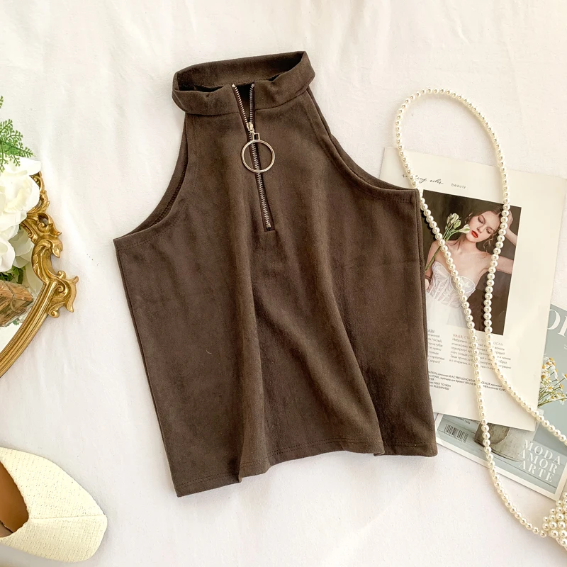 2019 Осенняя Женская модная бархатная майка на бретельках и топики высокого