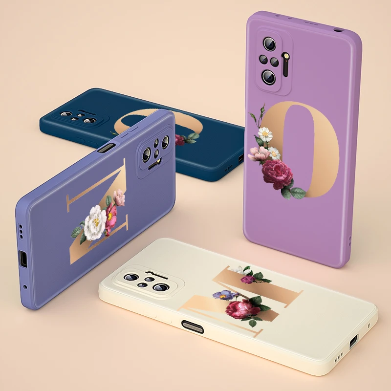 

Letter Alphabet Flowers M Liquid Silicone Soft Cover For Xiaomi Redmi Note 10 10T 9 9T 8T 9S 8 7 Pro Max Phone Case
