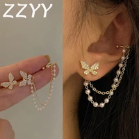 zzyy 1pc korean fashion gold color ear cuff moon star clip earrings for women simple fake cartilage tassel stud earrings jewelry
