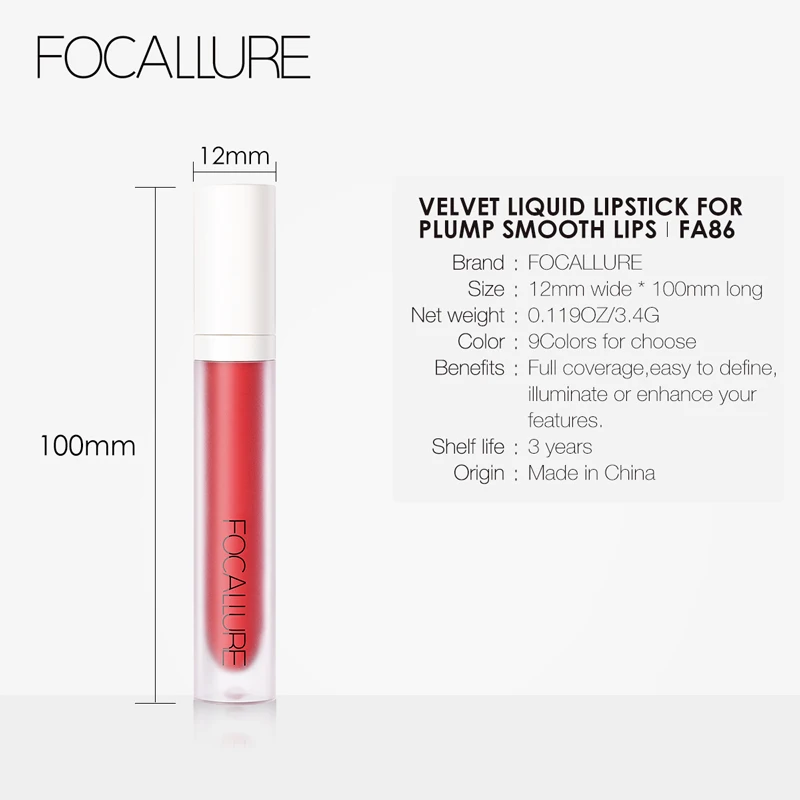 FOCALLURE 9 Colors Matte Liquid Lipstick Waterproof Long Lasting Red Velvet Matt Lip Stick |