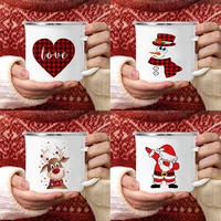heart santa deer snowman print creative coffee tea wine cups milk juice cup heatable enamel mugs handle drinkware christmas gift