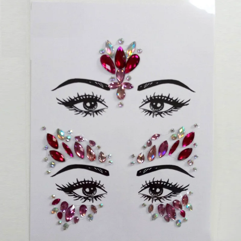 Fashion Colorful Rhinestone Face Stickers For Womwn Party Decor Eyebrow Stick Resin Drill Self-Adhesive Crystal Sticker | Дом и сад