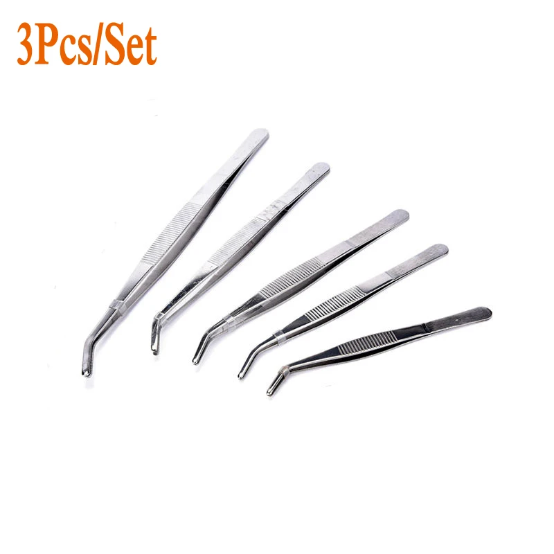 

3Pcs/Set Elbow Tweezers Anti-static Hand Tool Clear Clip 12.5cm-20cm Stainless Steel Maintenance Repair Tool Kit Craft Tweezers