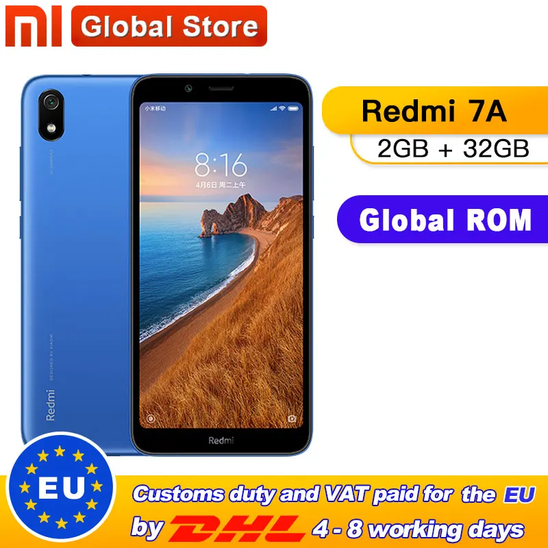 Смартфон Xiaomi Redmi 7A с глобальной прошивкой 2 ГБ 32 Восьмиядерный процессор Snapdargon 439