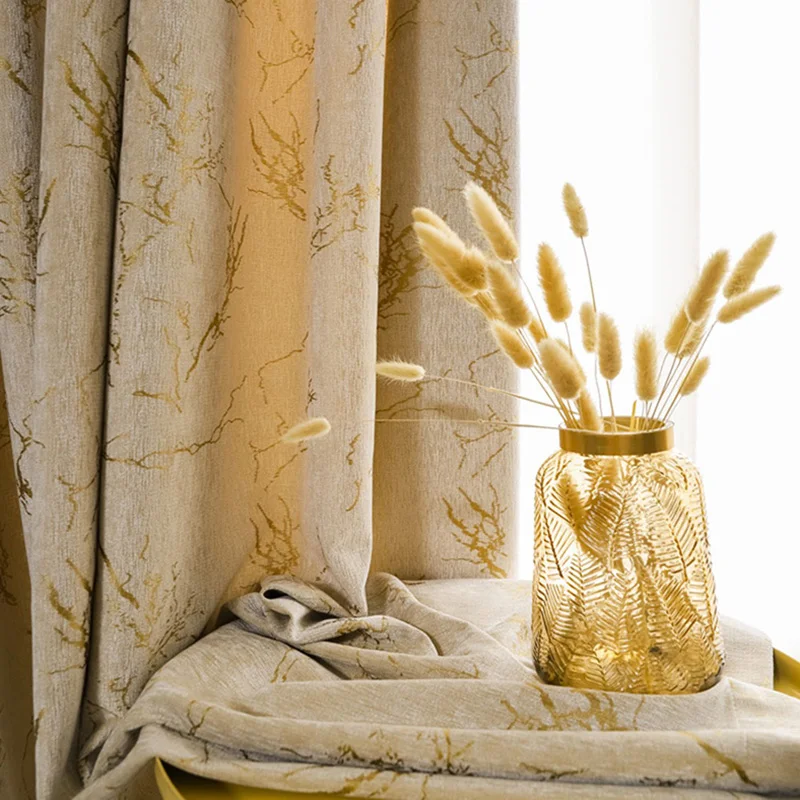 

Light Coffee Art Jacquard Curtains for Living Room Modern Bronzing Tree Texture Blackout Window Drapes For Bedroom