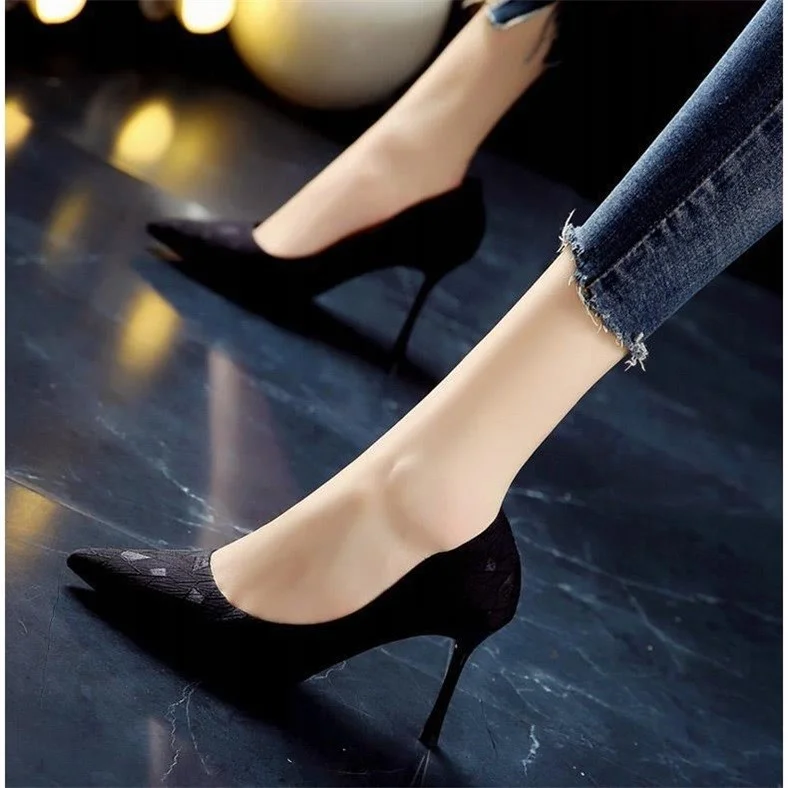 

2021 new Net red French girl's high heeled shoes women's spring autumn black professional sexy thin heeled versatile single sho