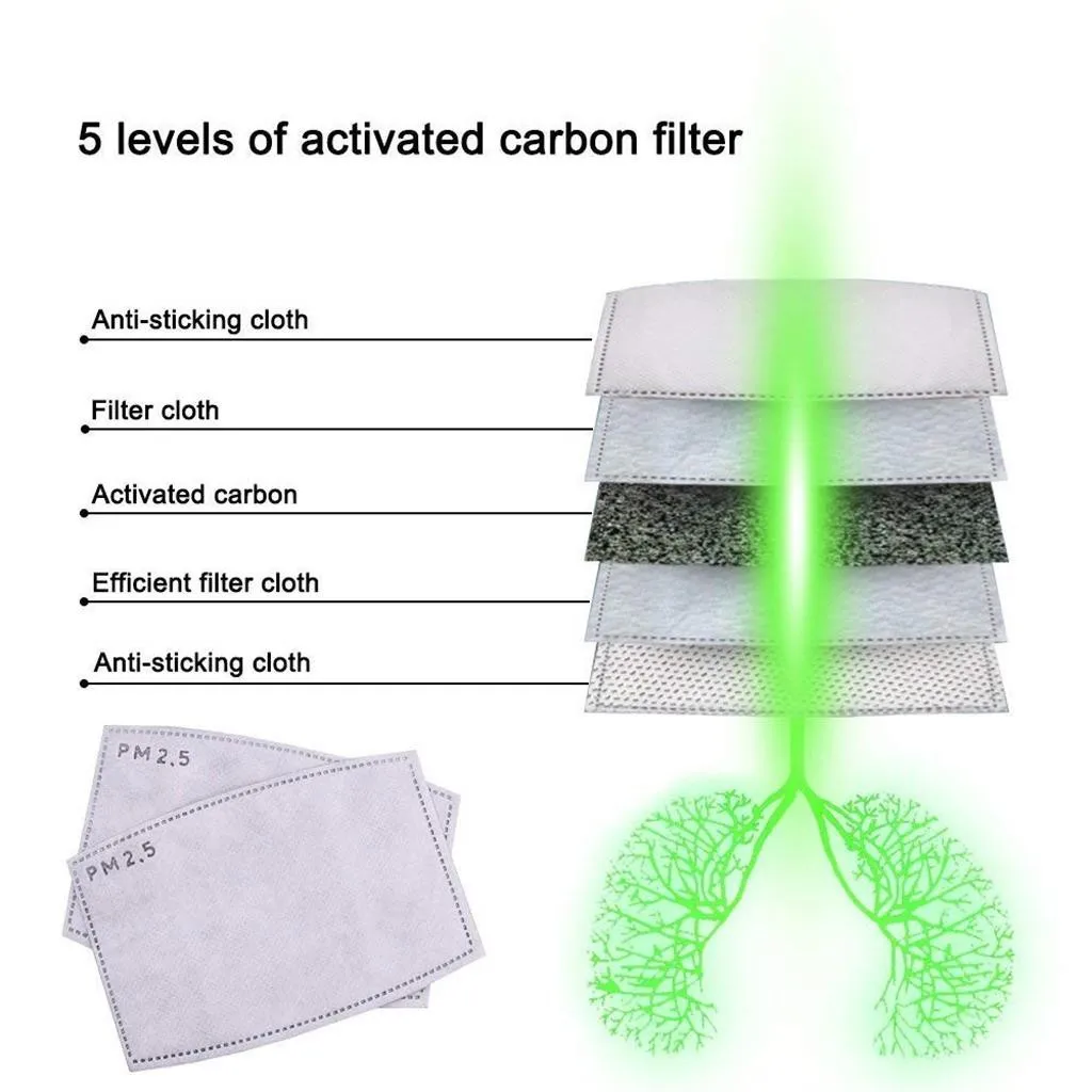 

100PCS Pm2.5 Activated Carbon Filter Face Mask Breathing Hygienic Insert Protective Facial Mouth Cloth Mascarilla 3 Capas