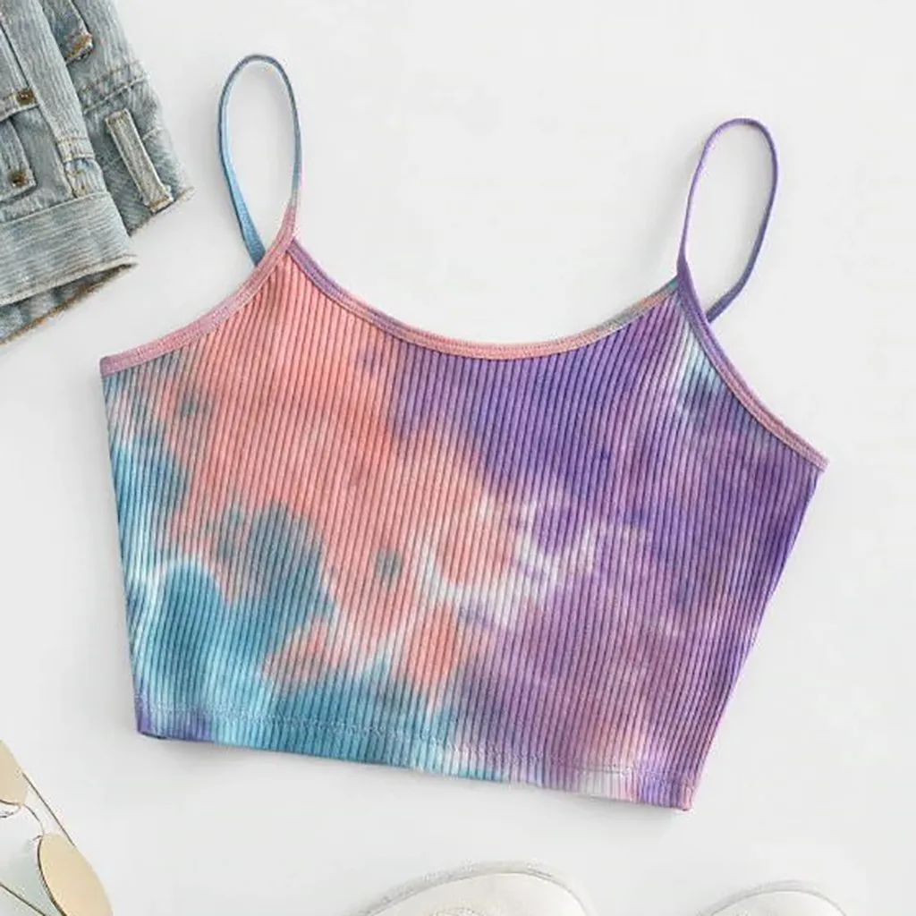 

Tie Dye Tops Sleeveless Top Women Summer Short Crop-Top Blusas Mujer