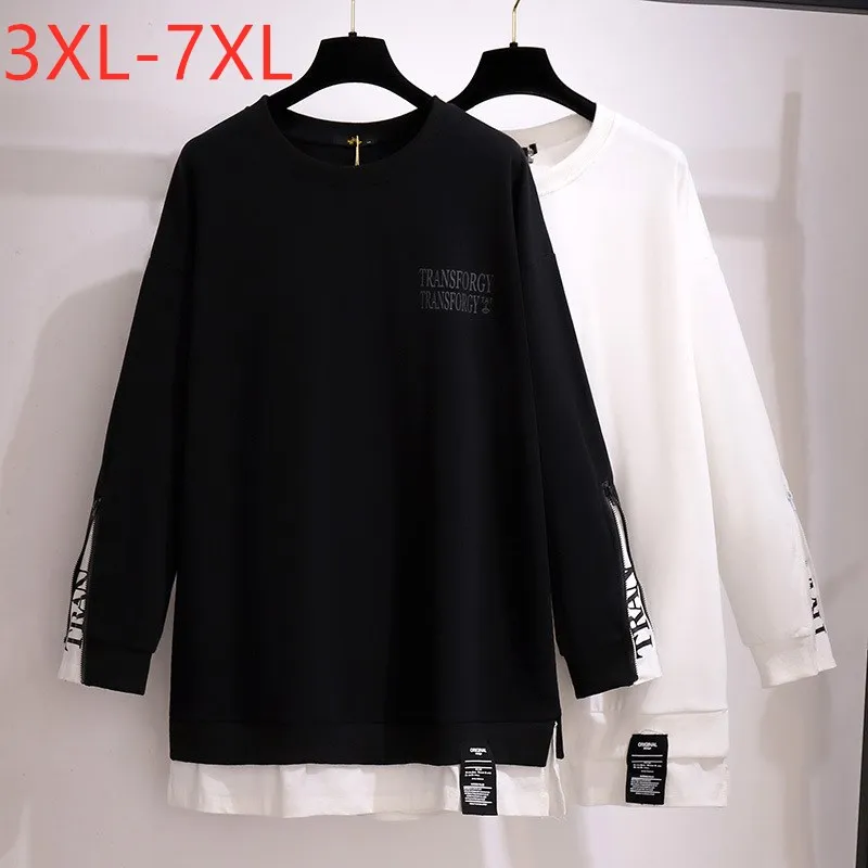 

Новинка, женская одежда для весны и осени, Большой пуловер, черный хлопковый свитшот с длинным рукавом, топы 3XL, 4XL, 5XL, 6XL, 7XL