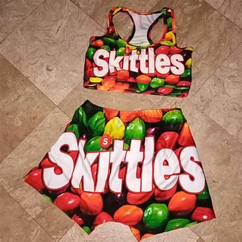 

Women's Candy Shorts Set Mini Booty Bar Party Shorts Snickers Bodycon Summer Fitness Jogging Sports Vest Shorts Suit Wholesale