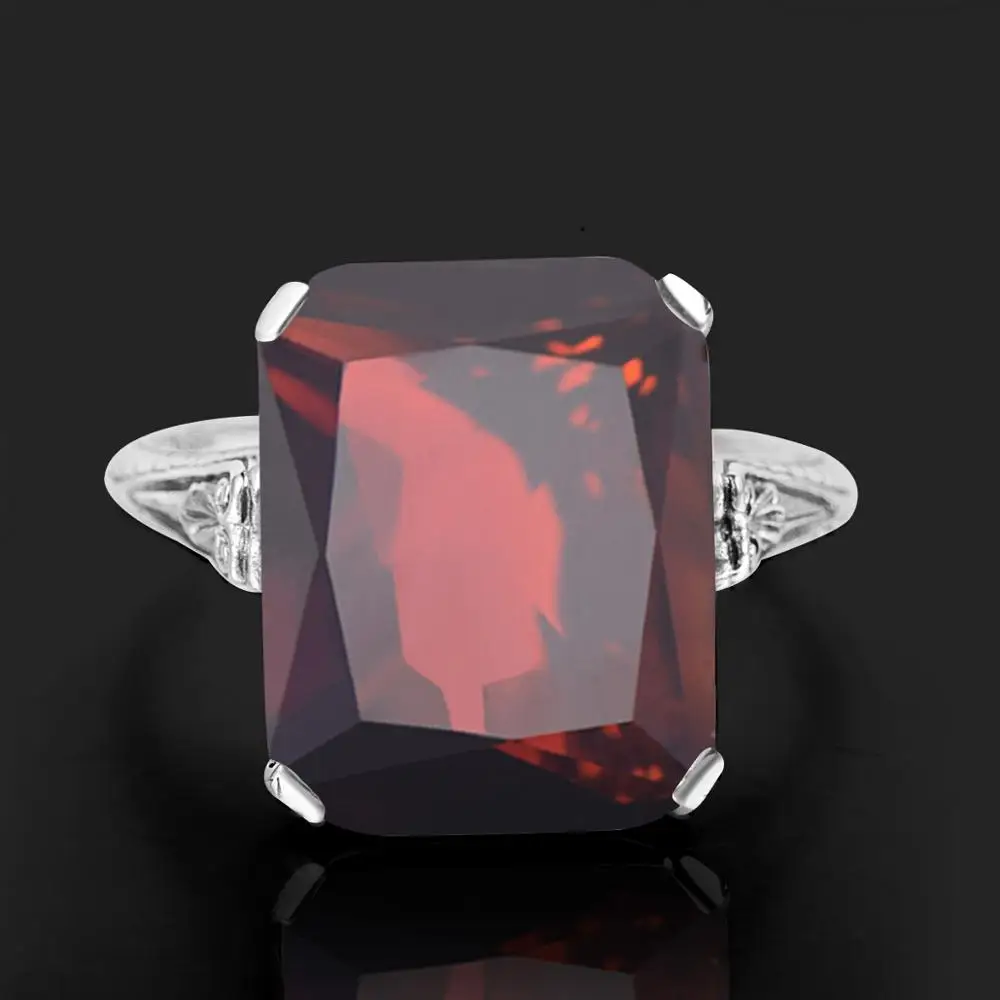 

100% Real Silver Ring For Women 925 Sterling Silver Gemstone Ring Garnet Square Elegant Trendy Party Handmade Fine Jewelry