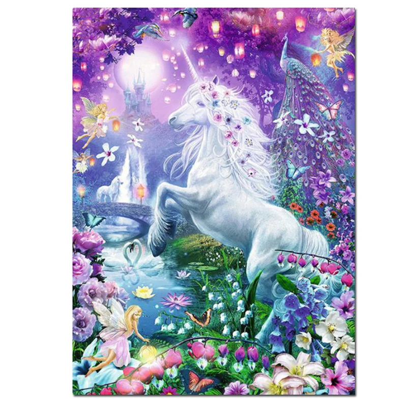 Единорог цветы лошадь Алмазная картина полностью квадратная мозаика вышивка