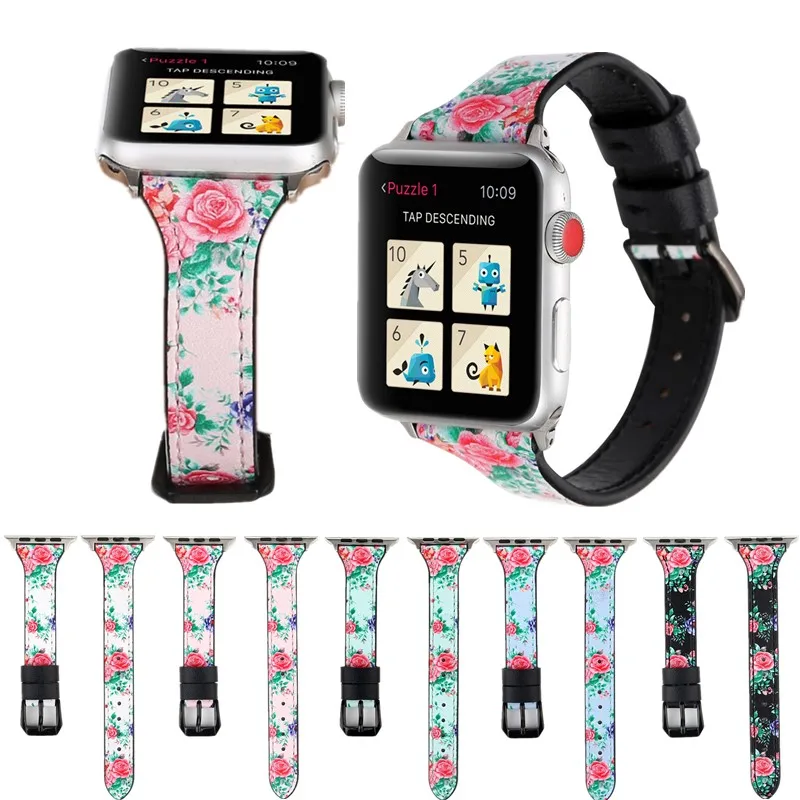T тип Печатный сменный Браслет для Apple Watch 40 44 мм ремешок женский ремень из