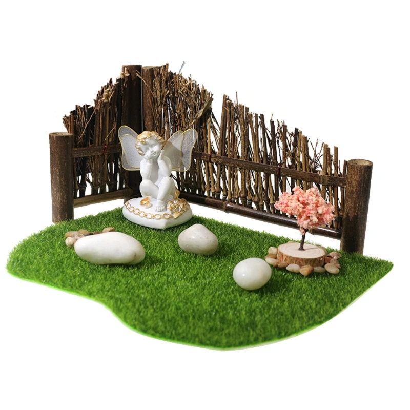 

Fairy Garden Ornament Artificial Grass Lawn Fence Angel Statue for Indoor Outdoor Patio Porch Home Decorations