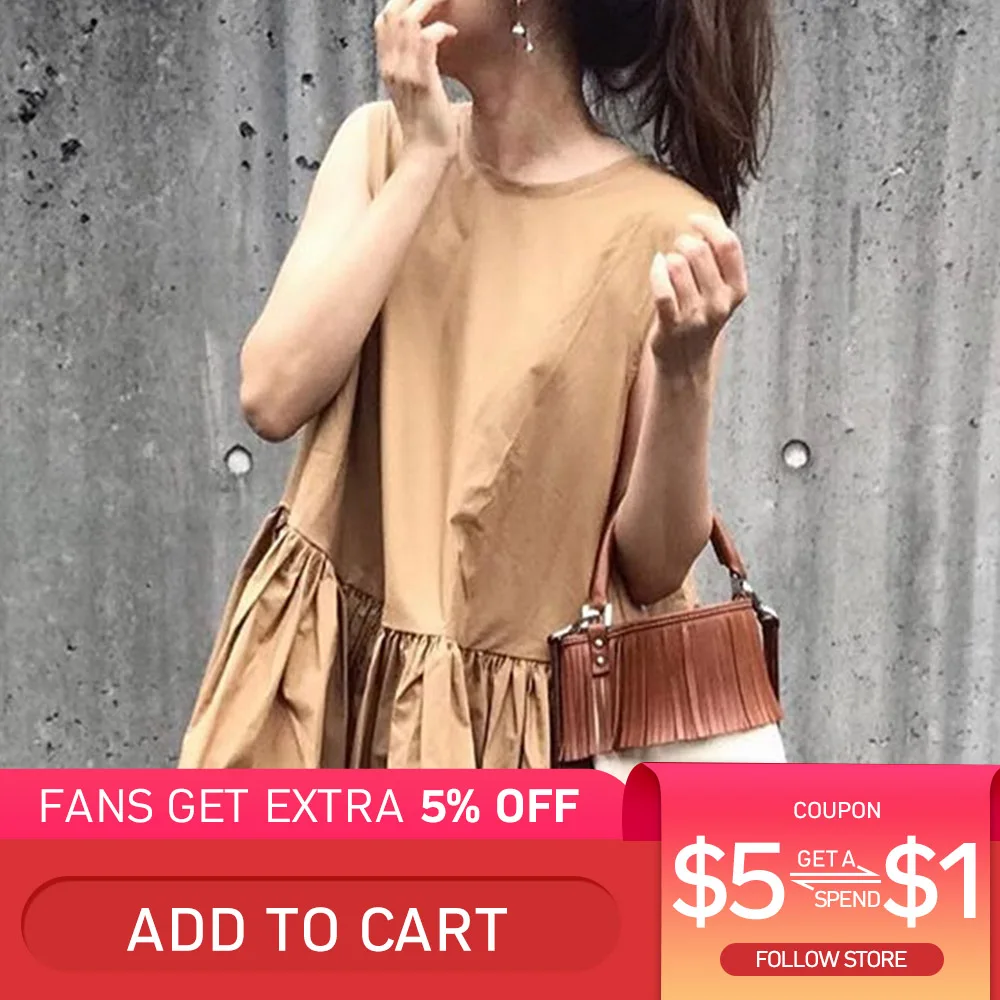 Женская плиссированная рубашка без рукавов коричневая Повседневная офисная